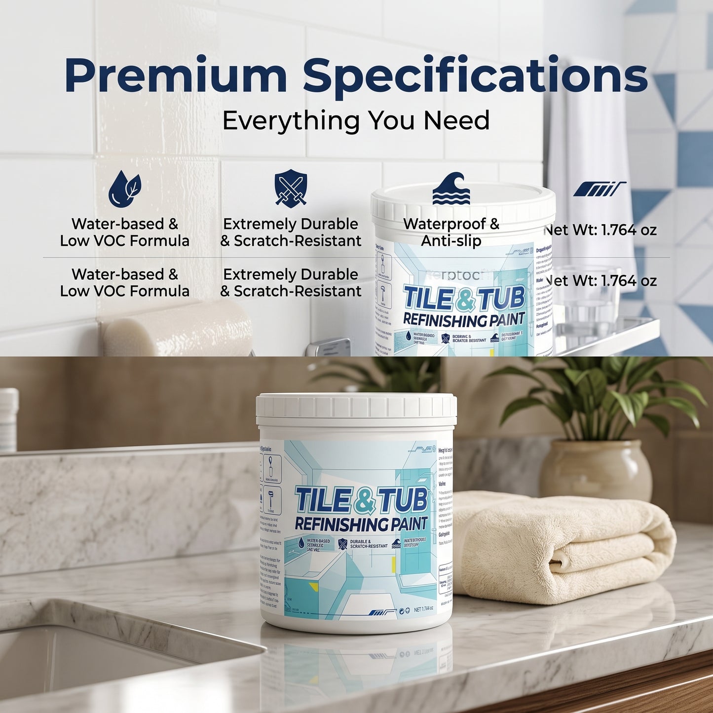 🔥 DIY Tub & Tile Refinishing Kit – Premium Bathroom Surface Restoration Coating for Bathtubs, Showers & Sinks