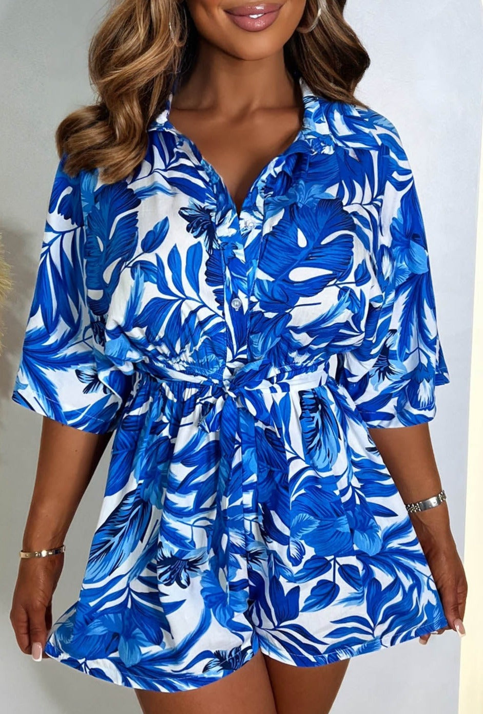 Into Paradise Blue Button Up Playsuit