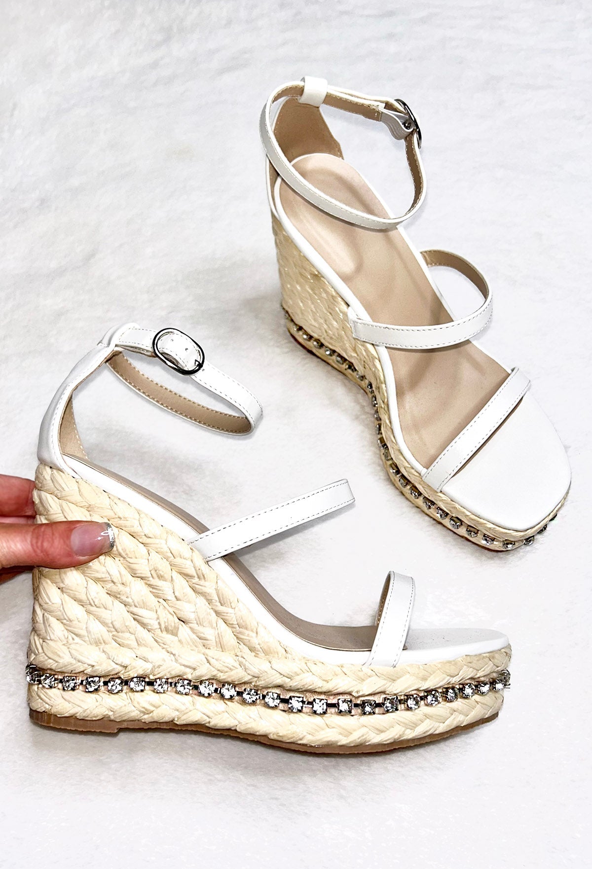 Haute In The Sun White Diamond Embellished Wedges