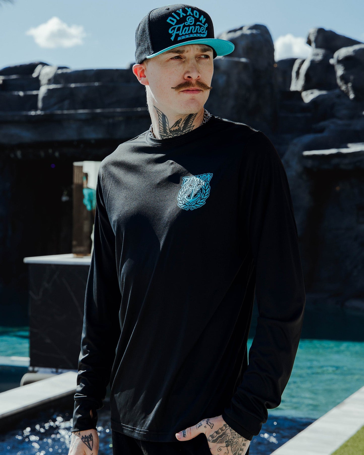 Aqua Salty Crest UV Long Sleeve T-Shirt - Black