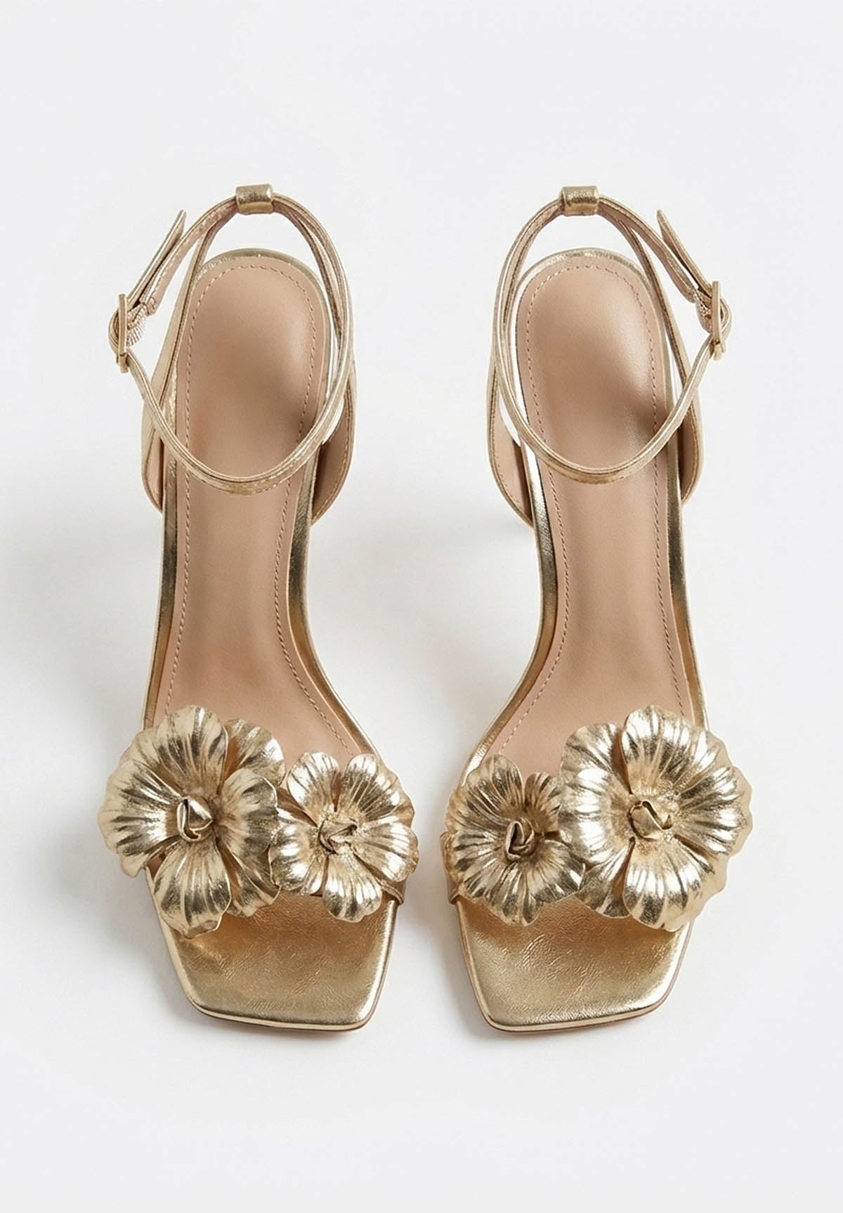 Floral Paradise Gold Flower Stiletto Heel Sandals