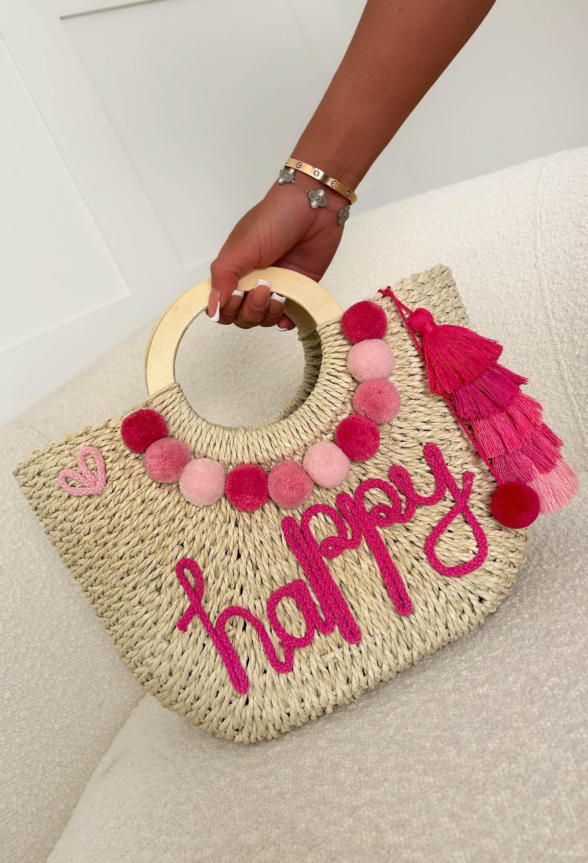 Grecian Glam Pink Embellished Straw Bag