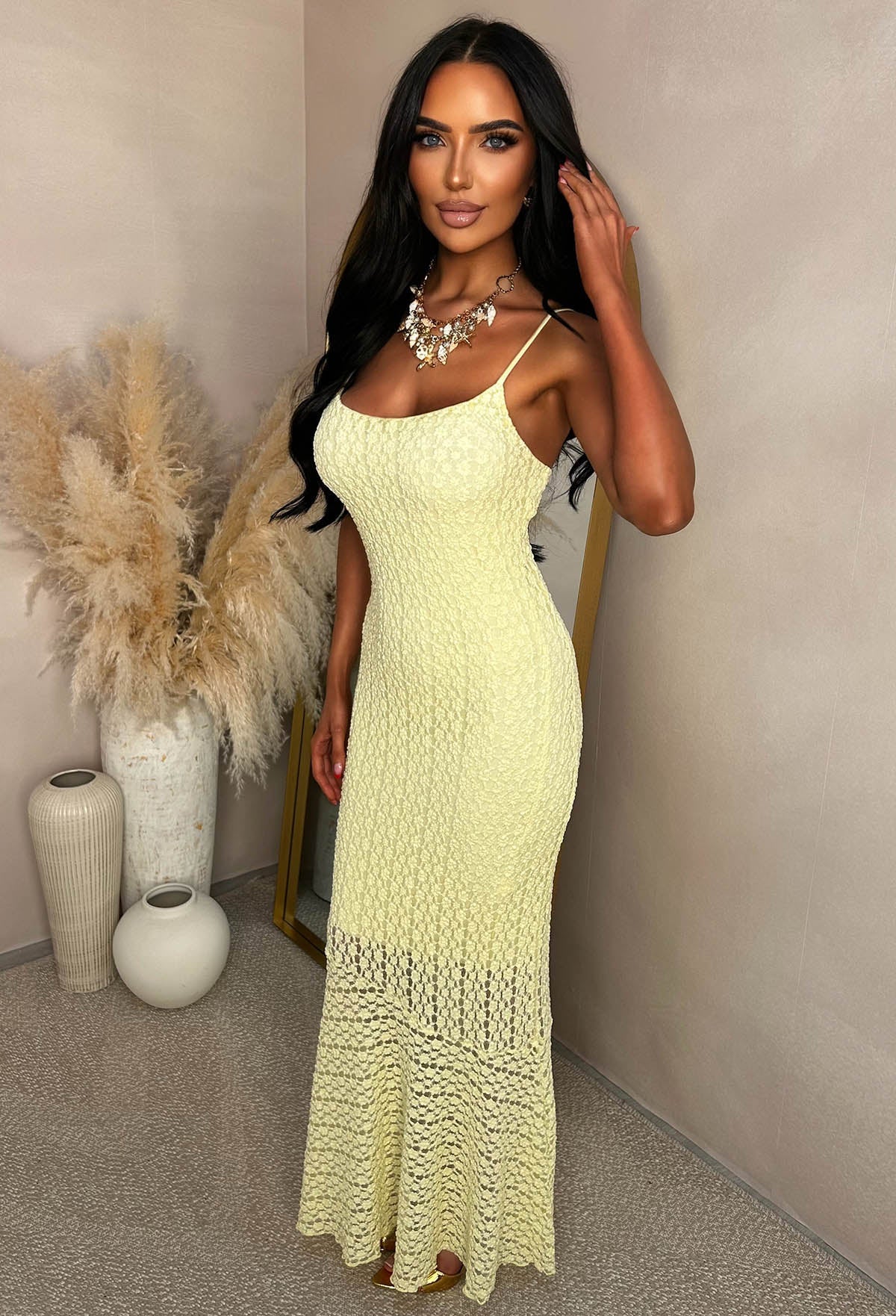 Halo Glow Lemon Textured Cami Maxi Dress