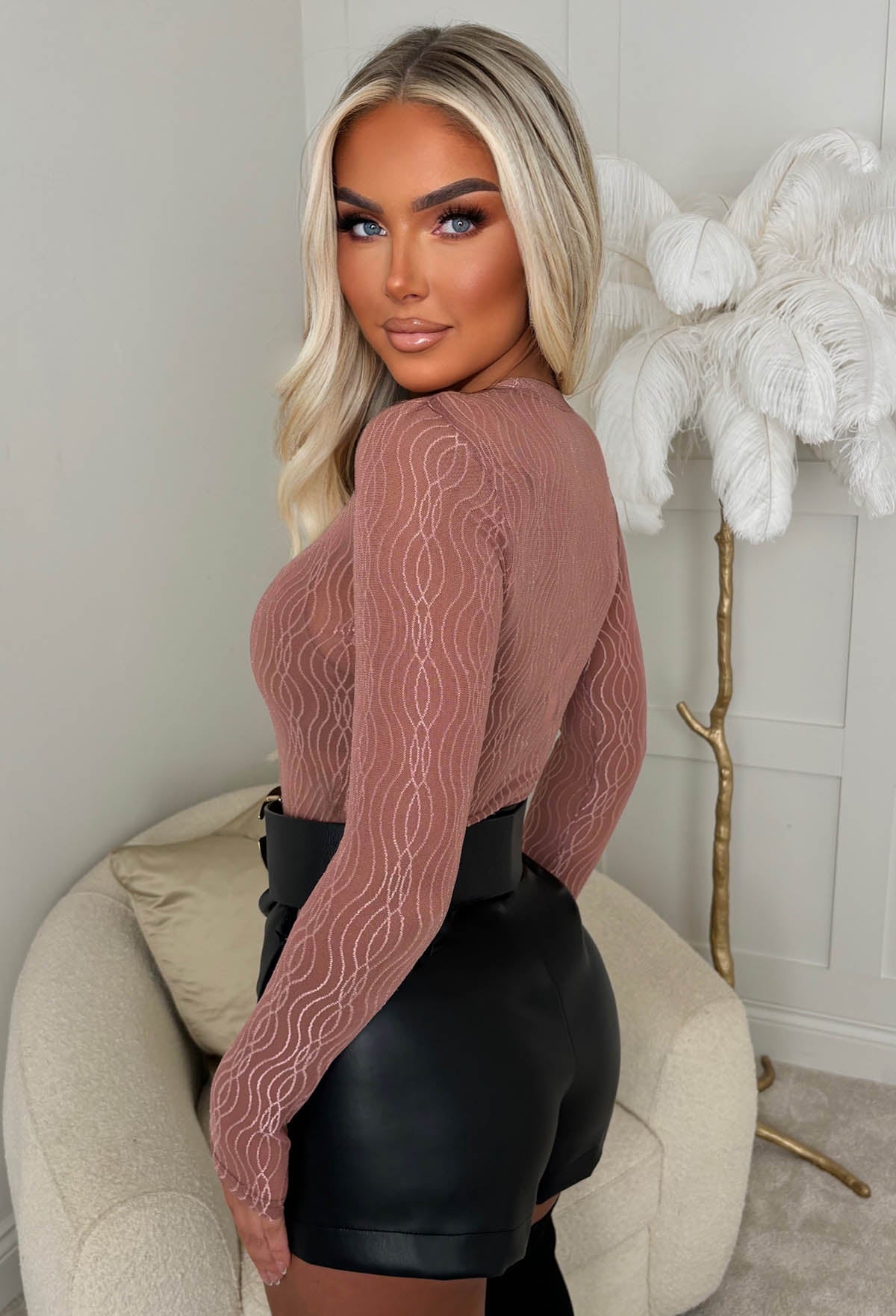 Hard To Miss Light Pink Textured Mesh Bodysuit