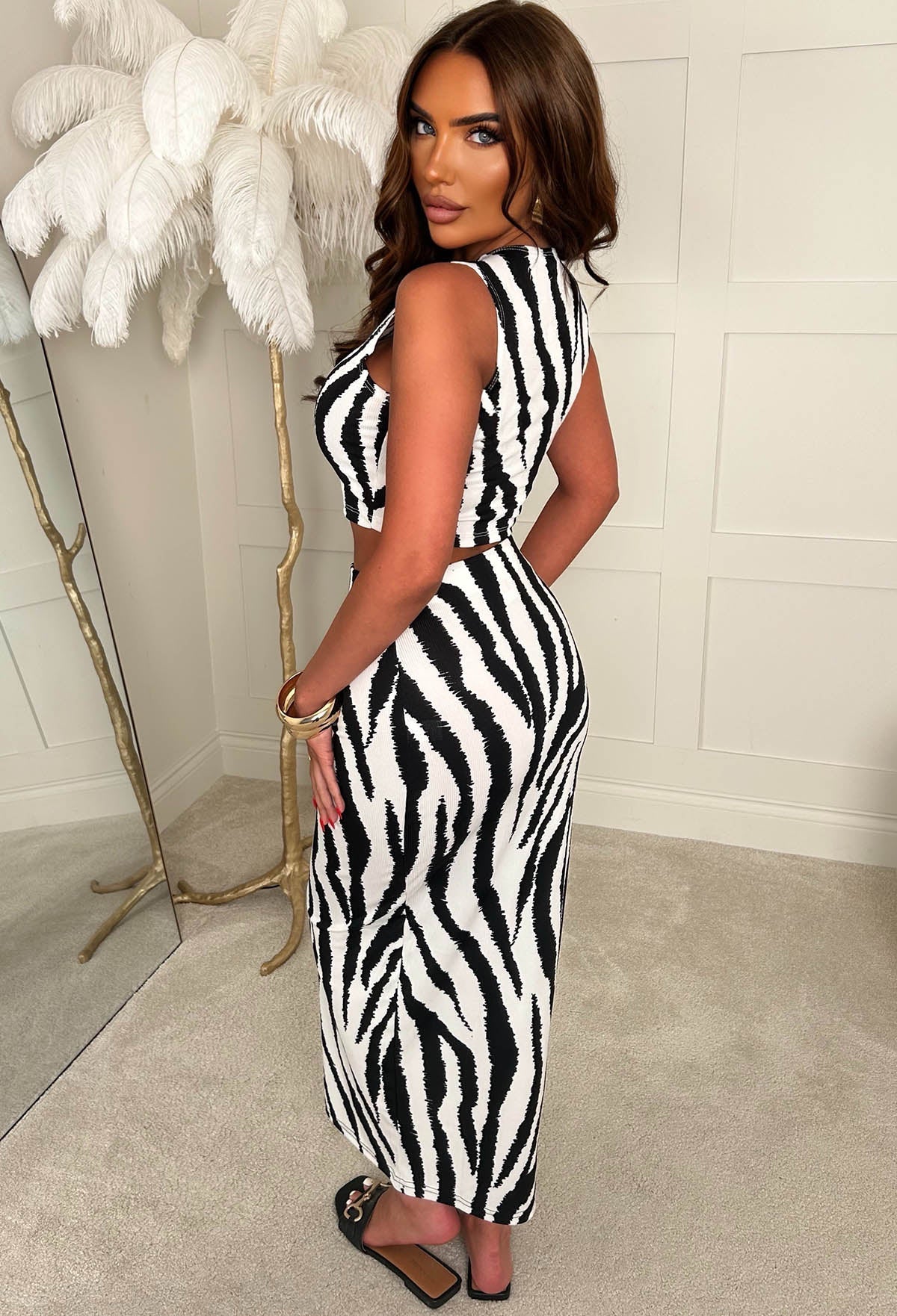 Honey Please Black Zebra Print Ribbed Vest Top