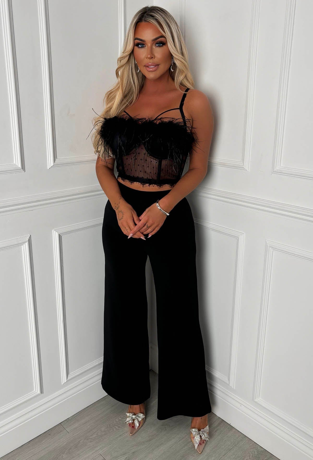 I See Fire Black High Waisted Wide Leg Trousers Short Leg Length