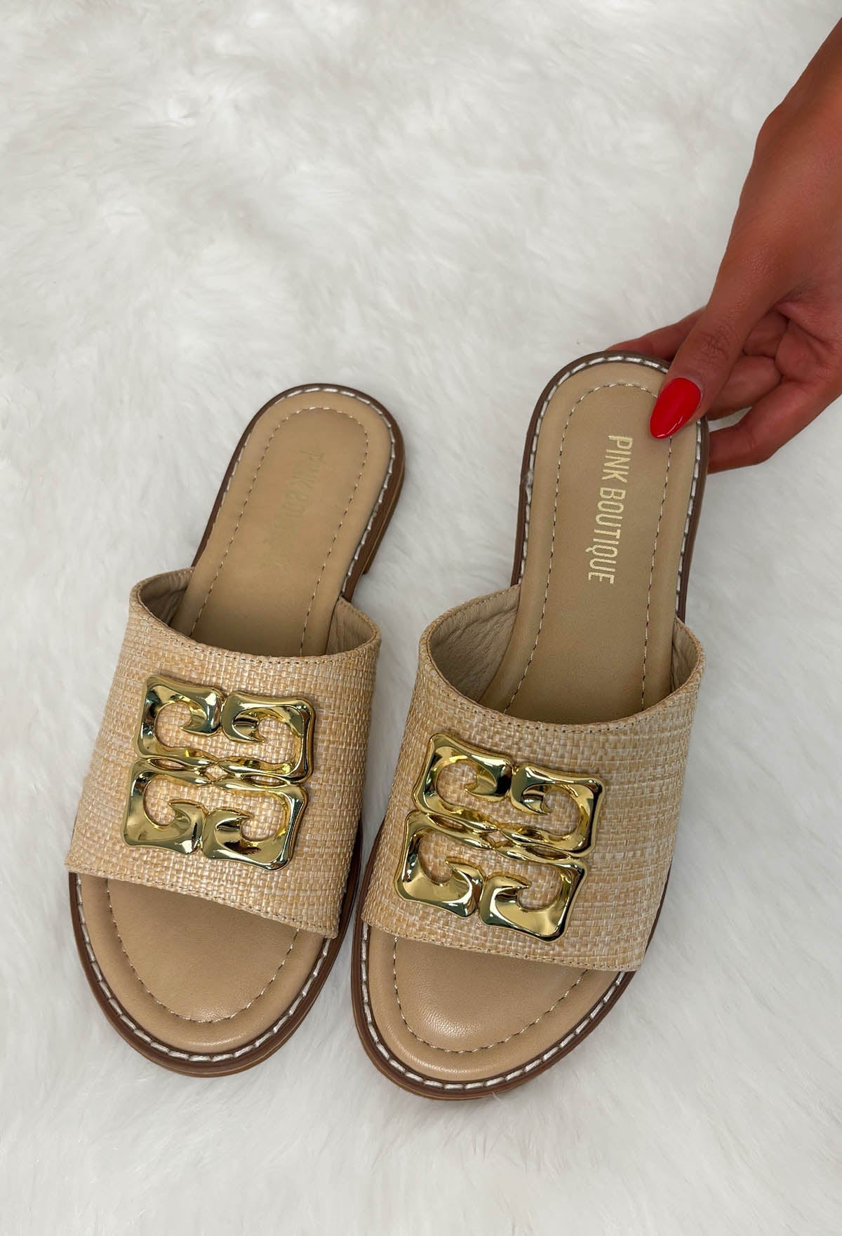 Italian Affair Beige Woven Gold Detail Sliders