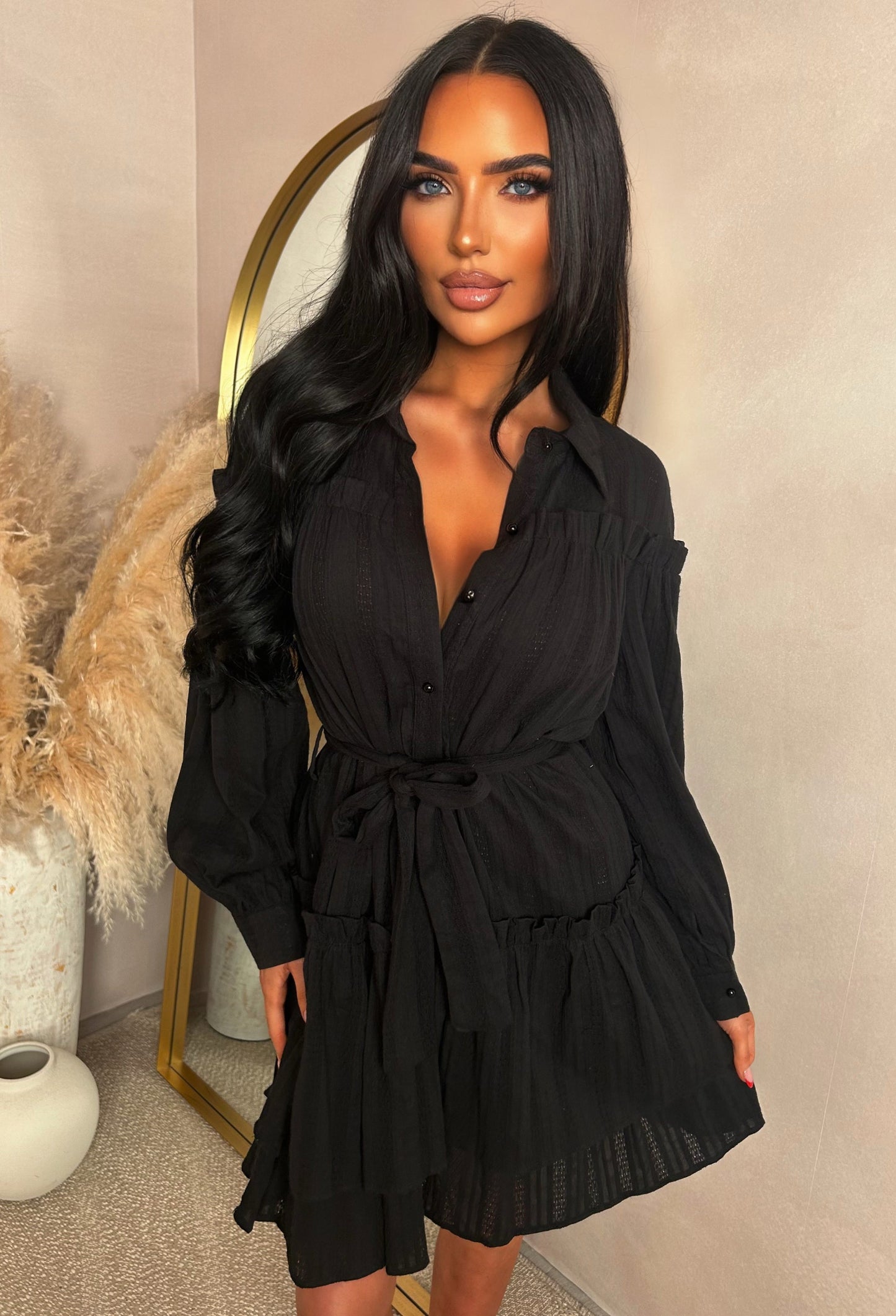 Kiss Me Sweetheart Black Ruffle Mini Dress With Tied Bow