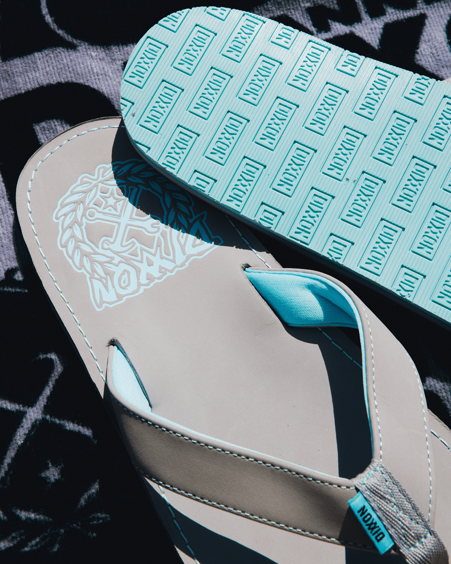 Leather Sandals - Light Gray & Aqua