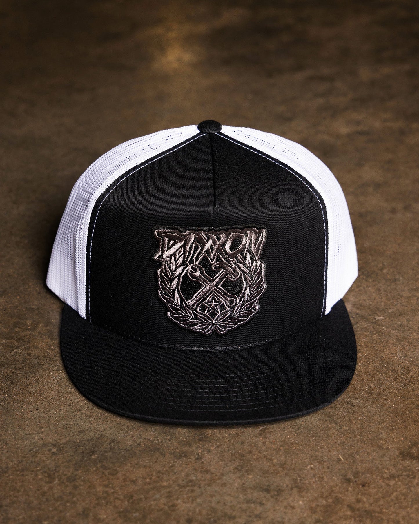 Party Crest Flat Bill Trucker Snapback - Black & Gray