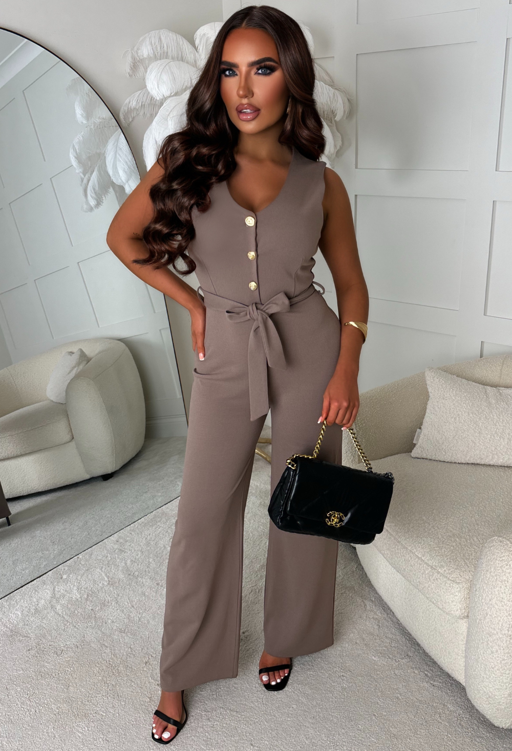 Jerry-Marie Taupe Waistcoat Jumpsuit