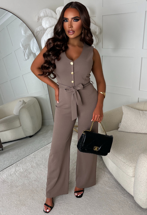 Jerry-Marie Taupe Waistcoat Jumpsuit