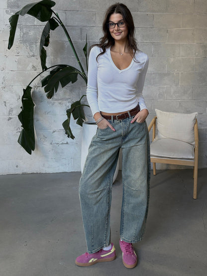 FREE PEOPLE Neria Long Sleeve V Neck Top