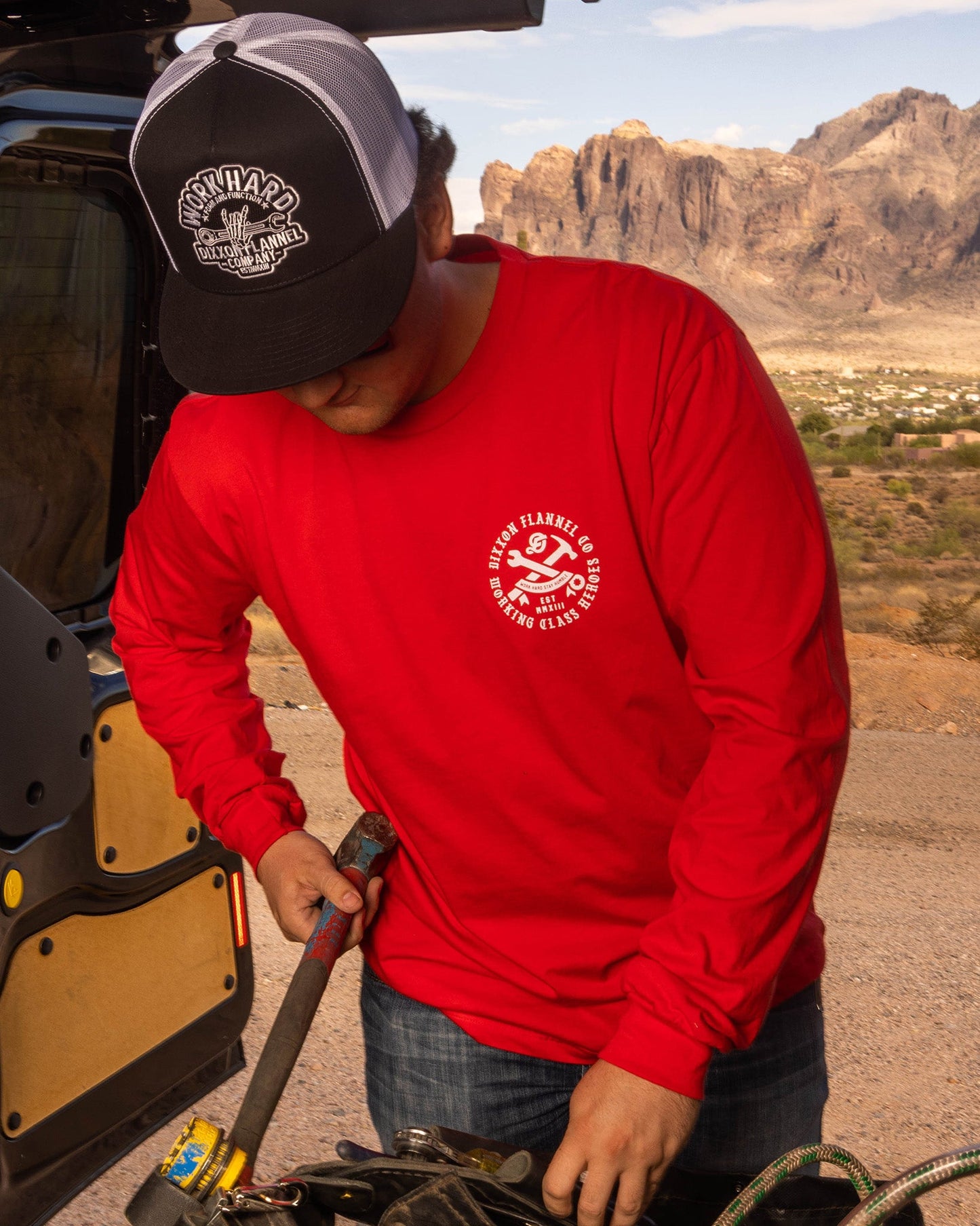 White Working Class Badge Long Sleeve T-Shirt - Red