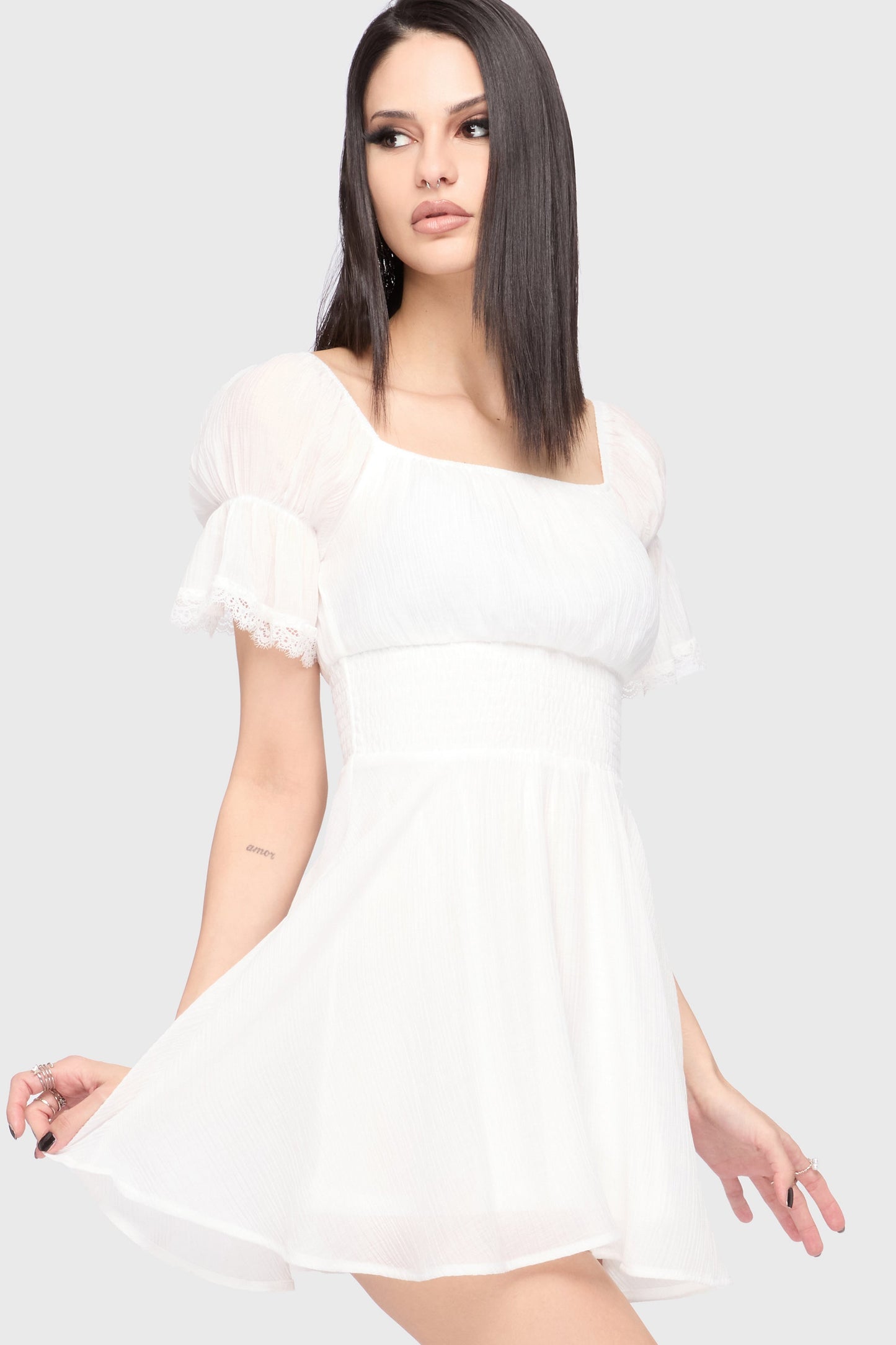 Celestial Night Off The Shoulder Mini Dress [White]