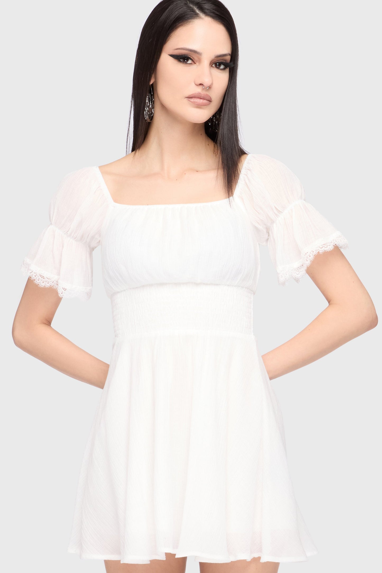 Celestial Night Off The Shoulder Mini Dress [White]