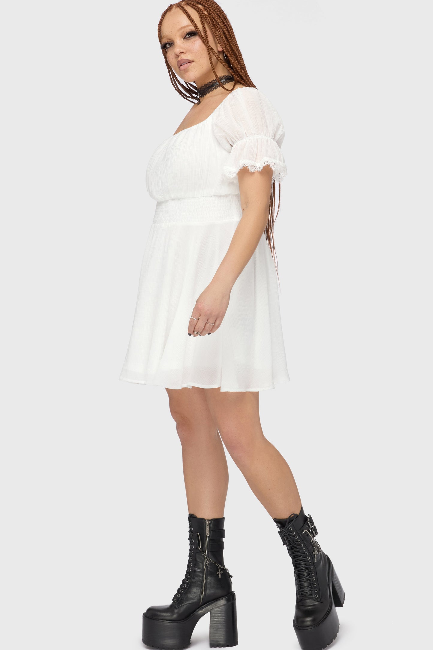 Celestial Night Off The Shoulder Mini Dress [White]
