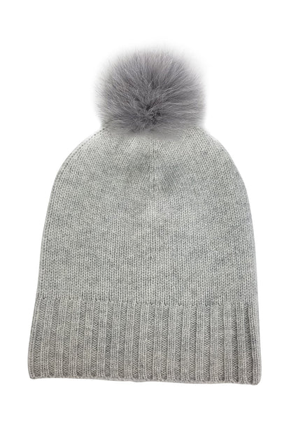 CASHMERE CUFF SLOUCHY FUR POM BEANIE