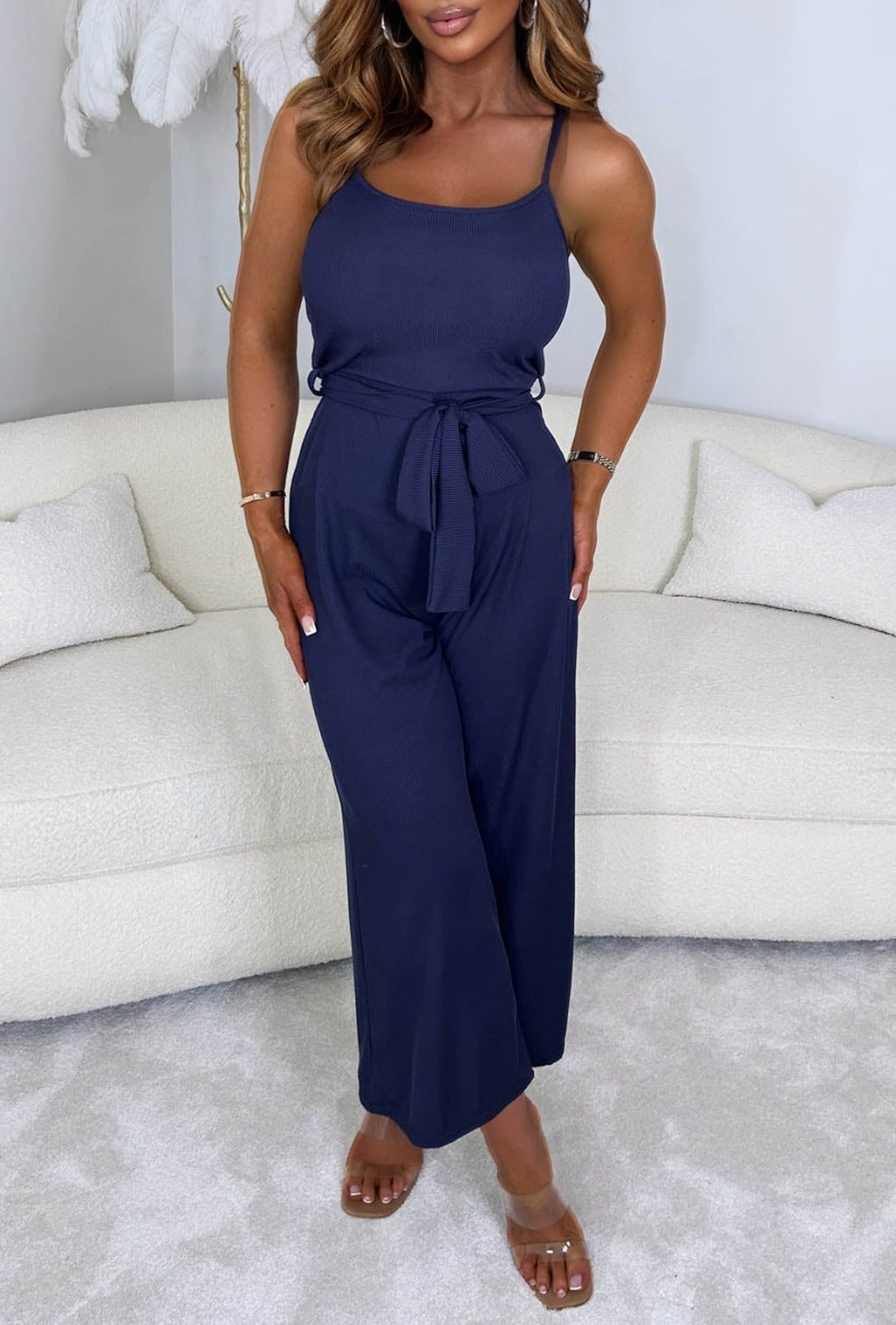 French Kiss Navy Ribbed Jumpsuit