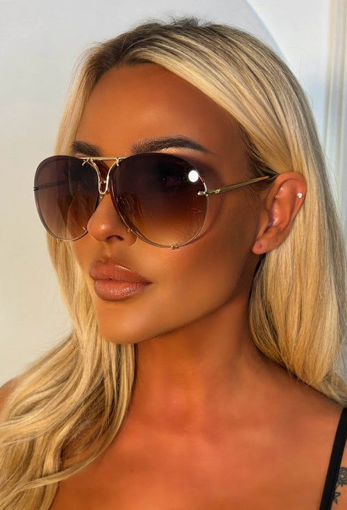 Fly Me Out Brown Aviator Sunglasses