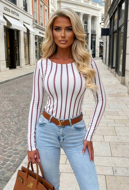 Irresistibly Yours White Striped Longsleeve Jersey Top