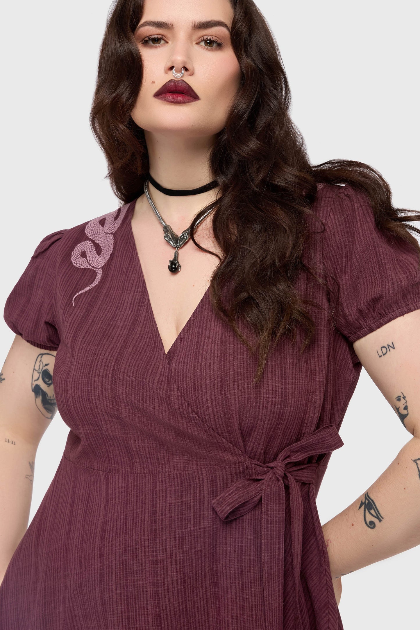 The Hollow Embroidered Mini Dress [Purple]