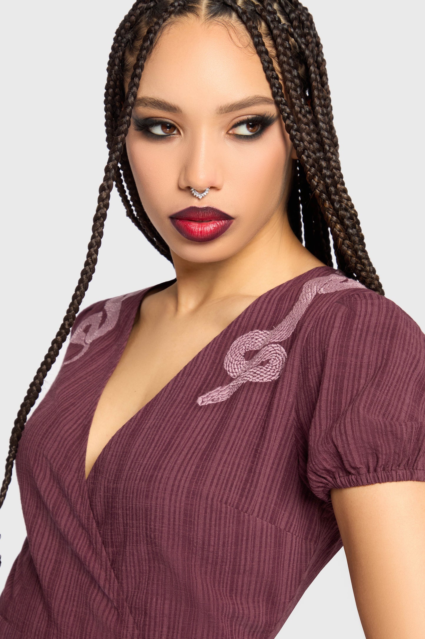 The Hollow Embroidered Mini Dress [Purple]