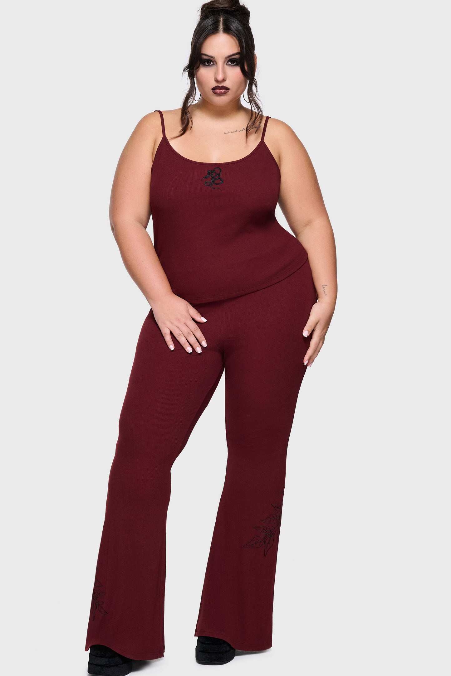Twilight Viper Embroidered Flares [Burgundy]