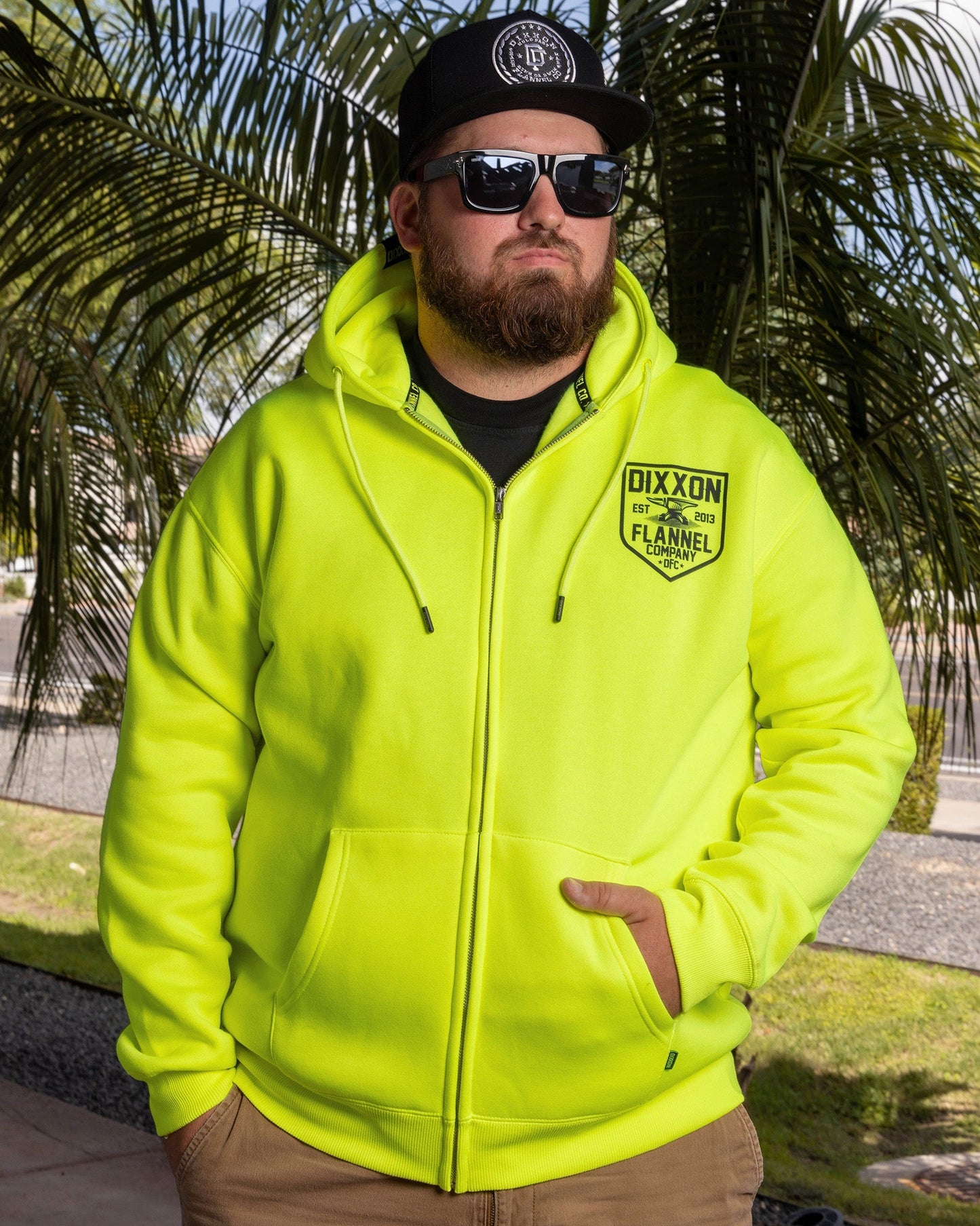 Black DFC Shield Zip Up Hoodie - Safety Yellow
