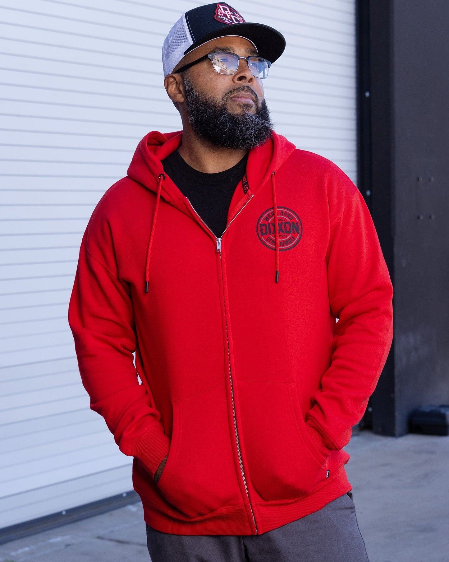 Black & Gray Nuevo Corpo Zip Up Hoodie - Red