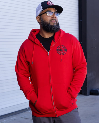 Black & Gray Nuevo Corpo Zip Up Hoodie - Red