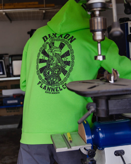 Black Hammersnake Pullover Hoodie - Safety Green