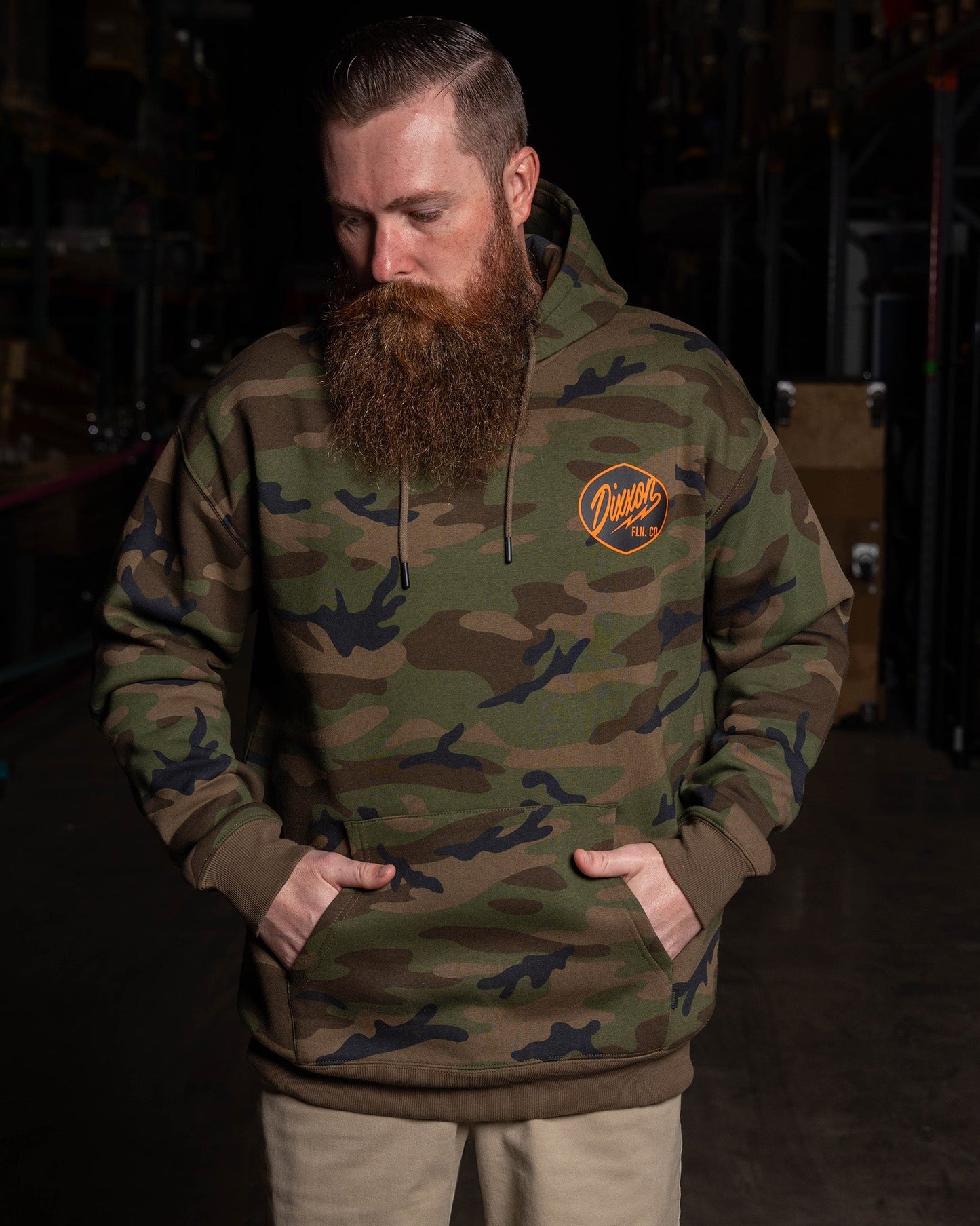 Black & Orange Esso Pullover Hoodie - Green Camo