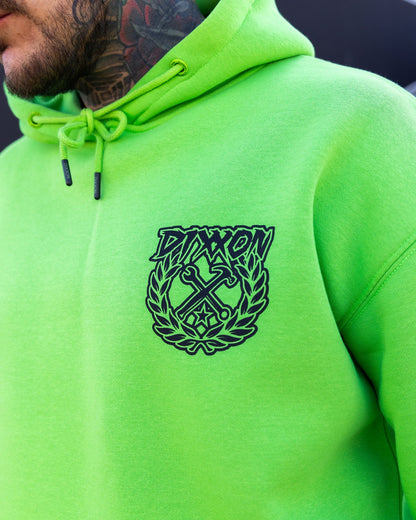 Black Party Crest Pullover Hoodie - Safety Green