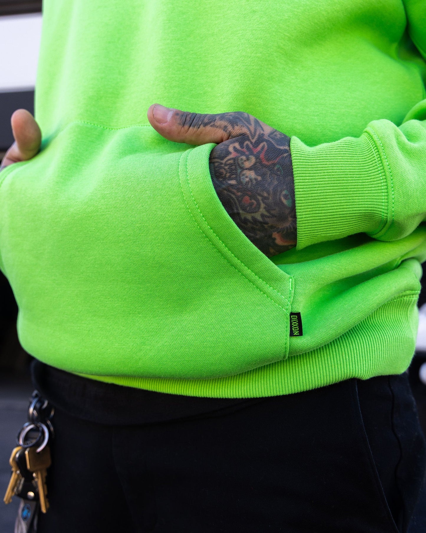 Black Party Crest Pullover Hoodie - Safety Green