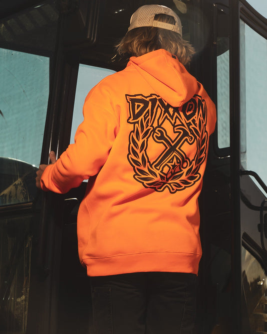 Black Party Crest Pullover Hoodie - Safety Orange