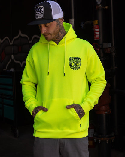 Black Party Crest  Pullover Hoodie - Safety Yellow
