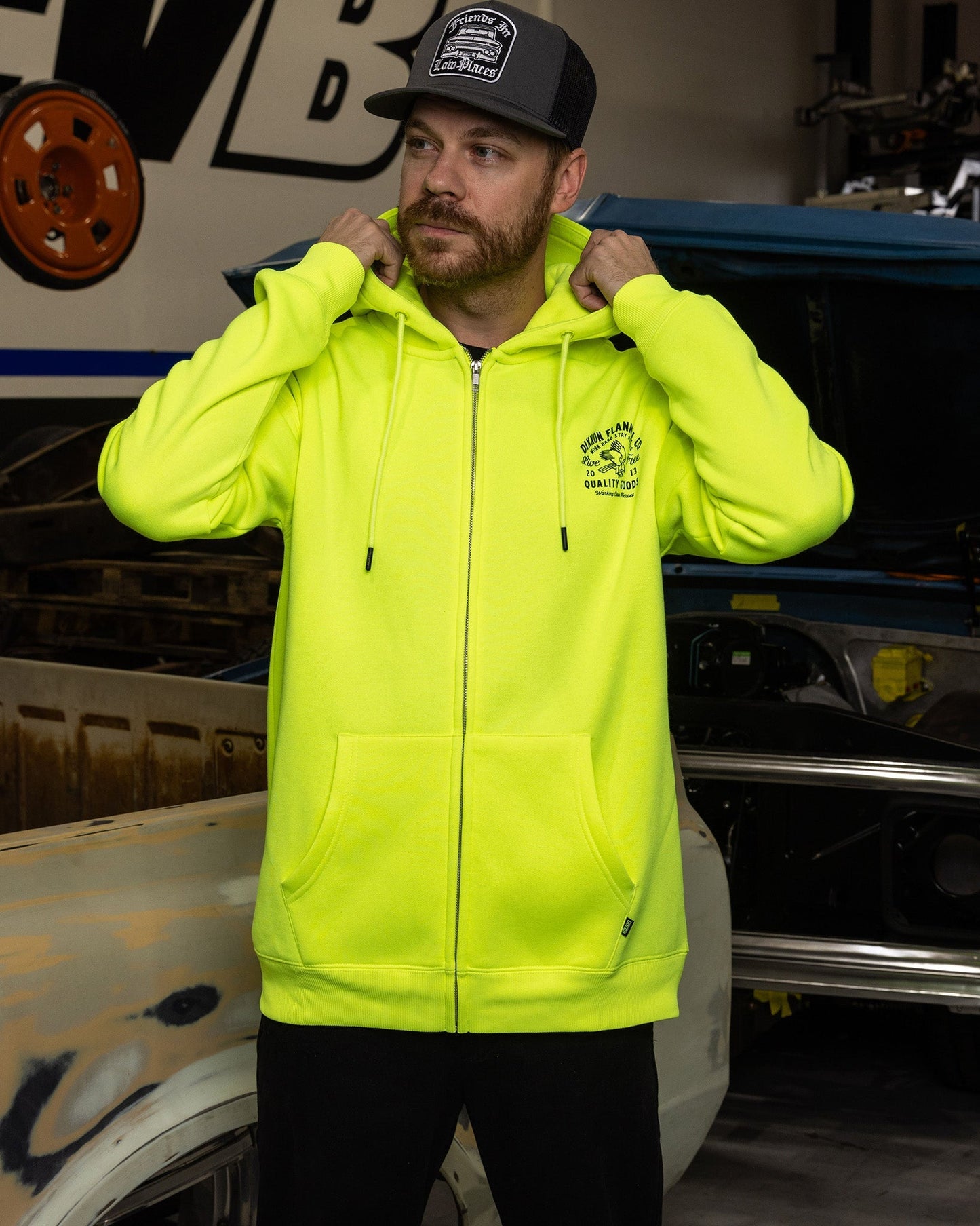 Black Quality Goods Zip Up Hoodie - Safety Yellow