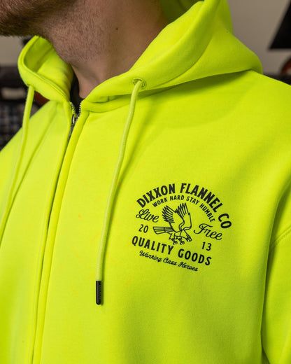 Black Quality Goods Zip Up Hoodie - Safety Yellow