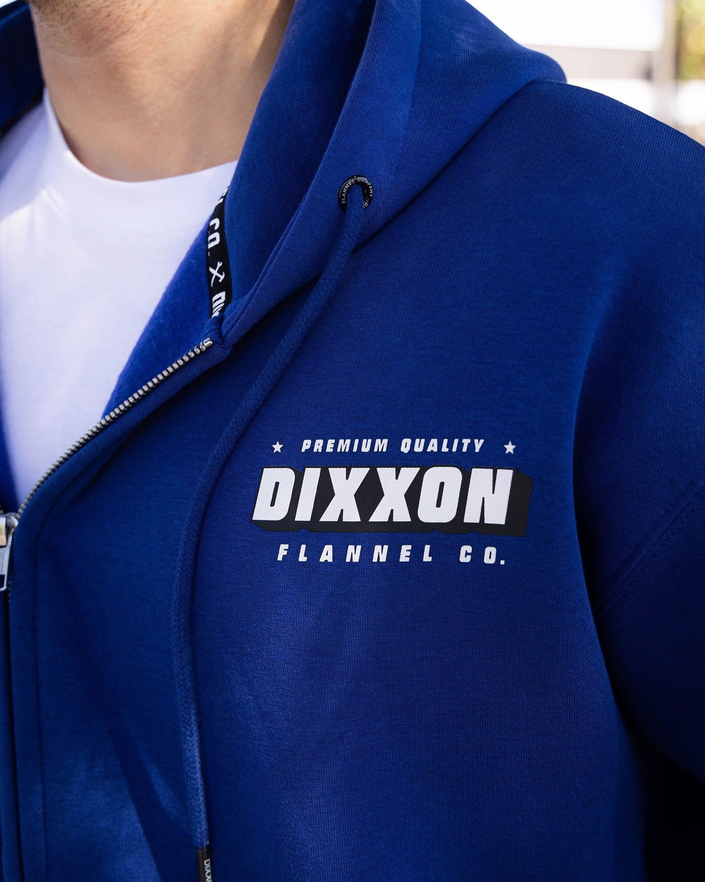 Black & White Grille Zip Up Hoodie - Blue