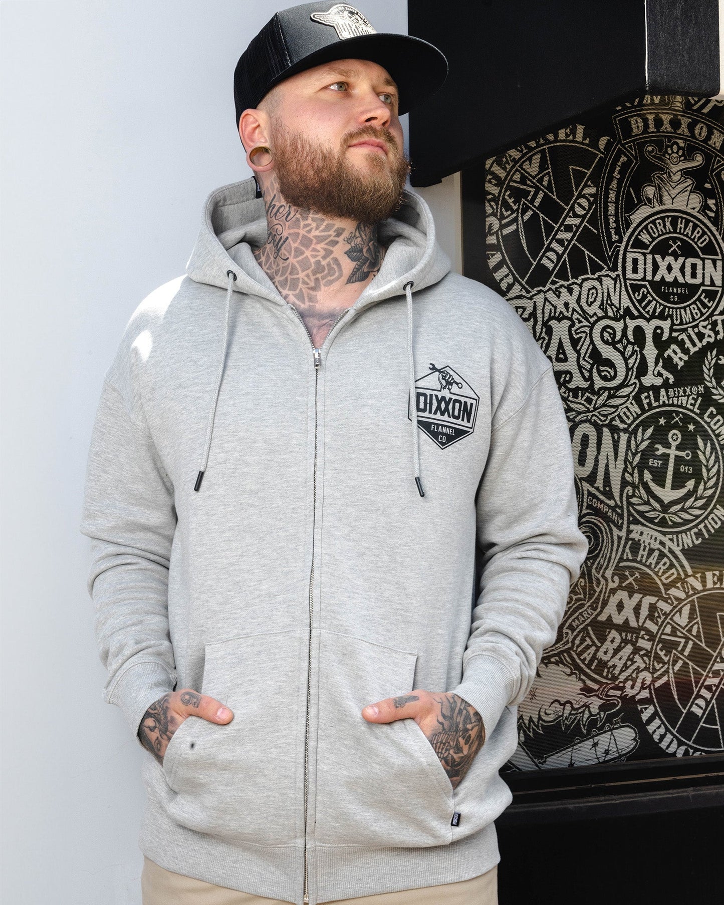 Black Working Class Logo Zip Up Hoodie - Heather Gray