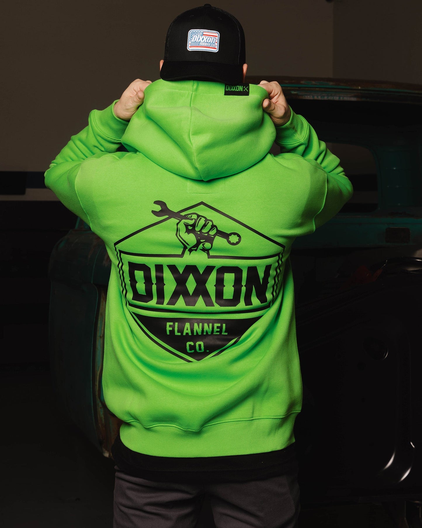 Black Working Class Logo Zip Up Hoodie - Safety Green