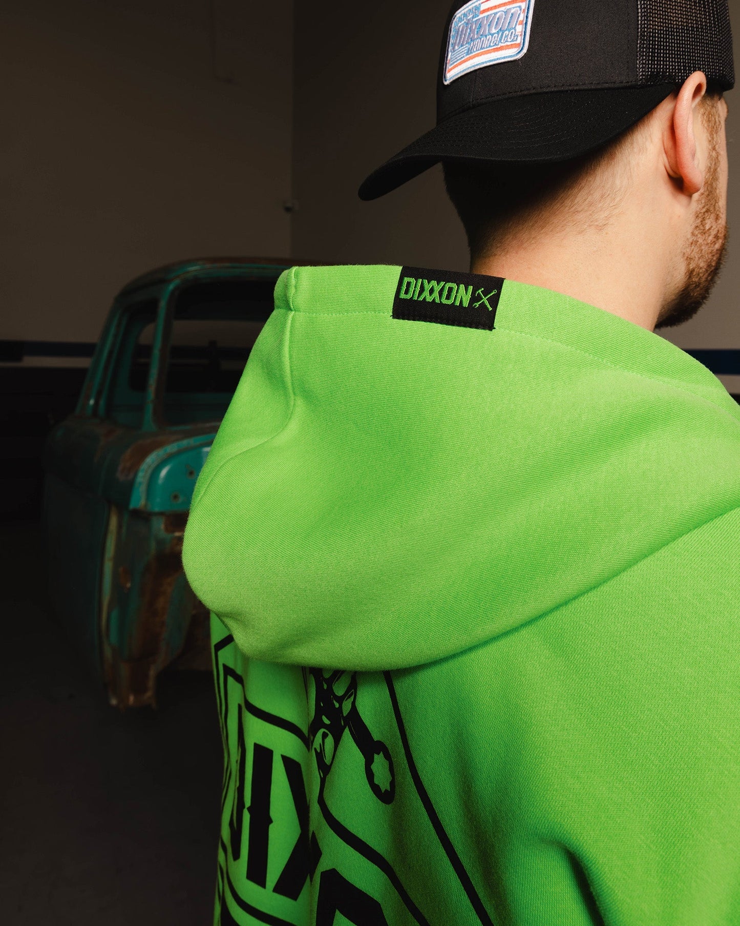 Black Working Class Logo Zip Up Hoodie - Safety Green
