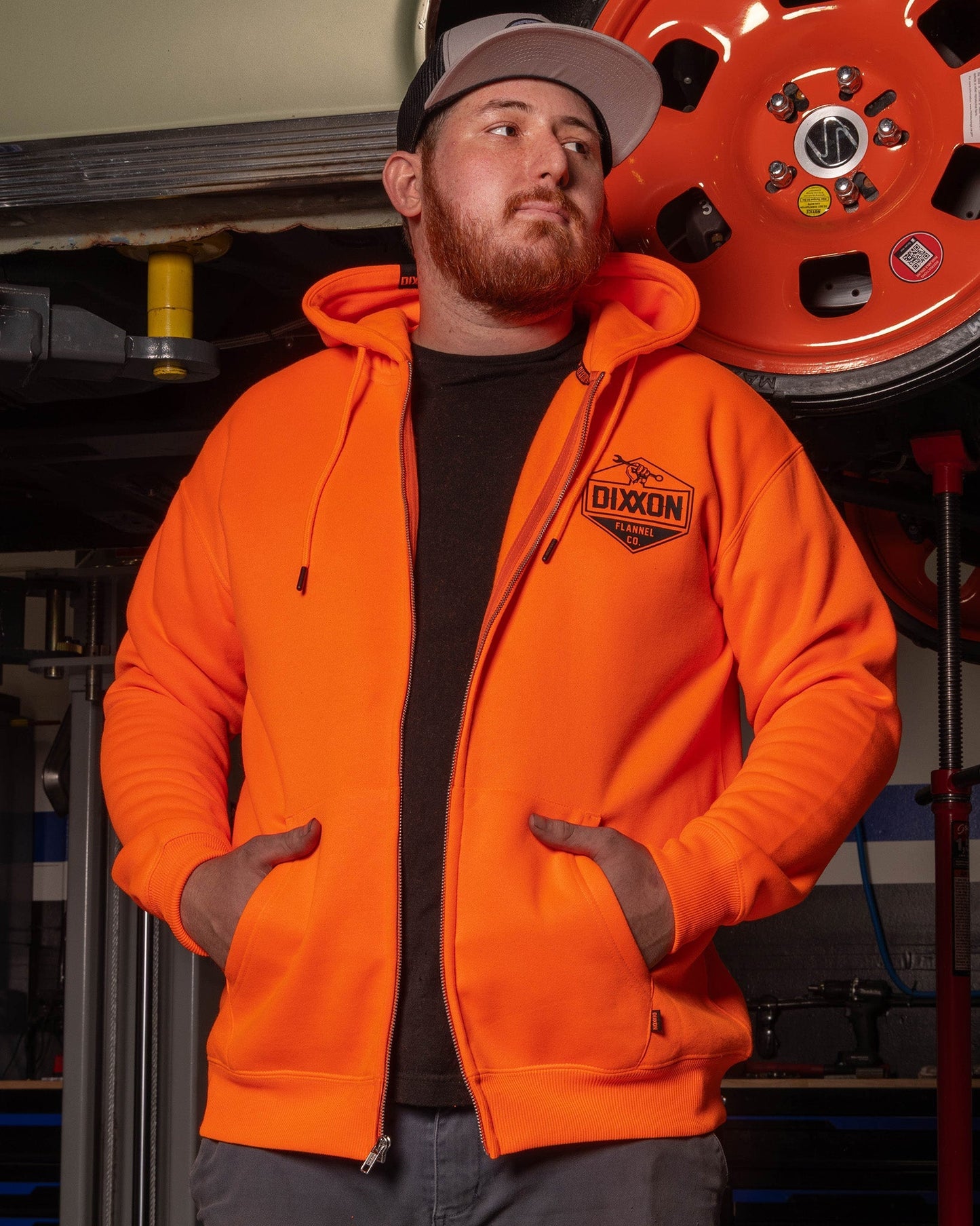 Black Working Class Logo Zip Up Hoodie - Safety Orange