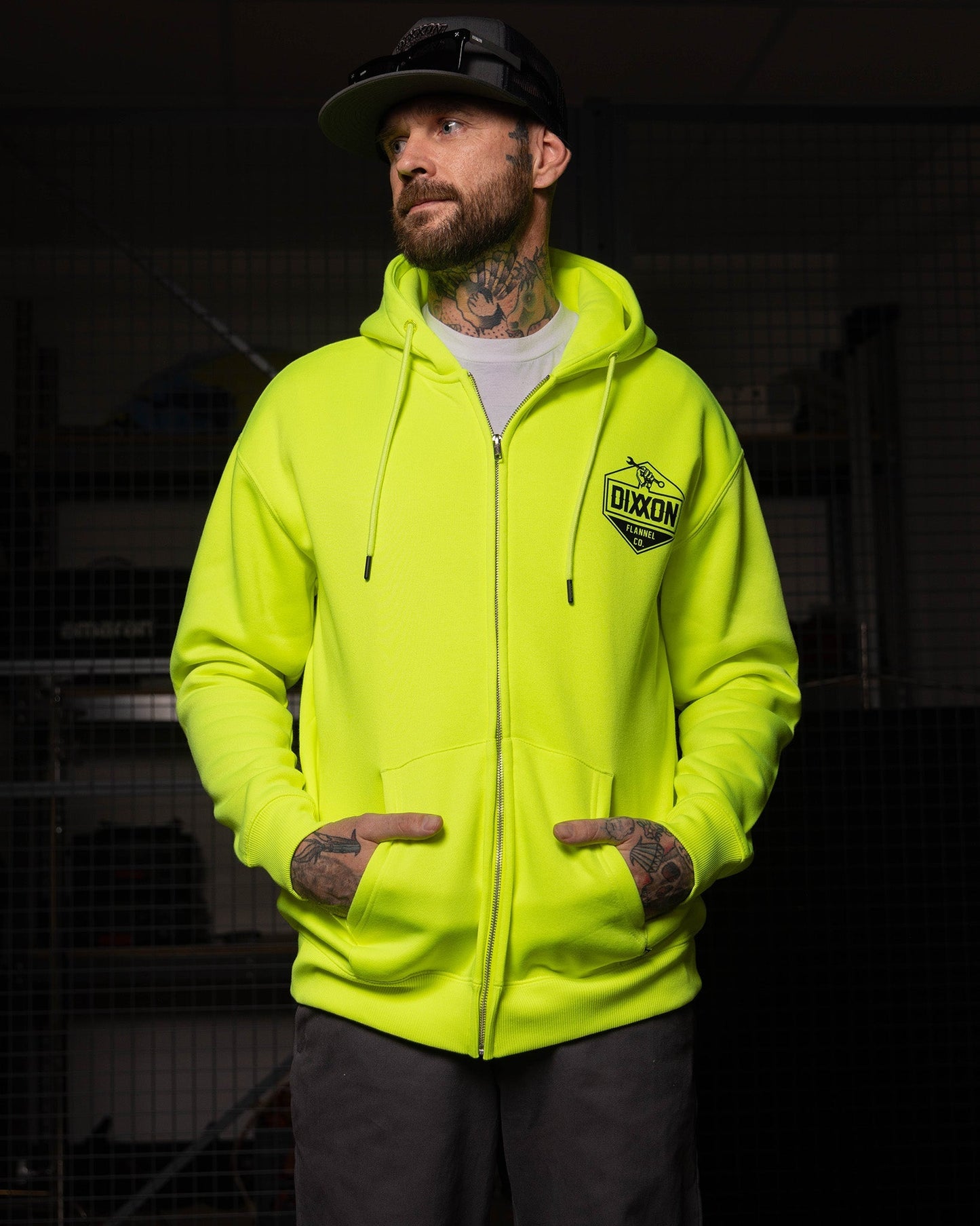 Black Working Class Logo Zip Up Hoodie - Safety Yellow