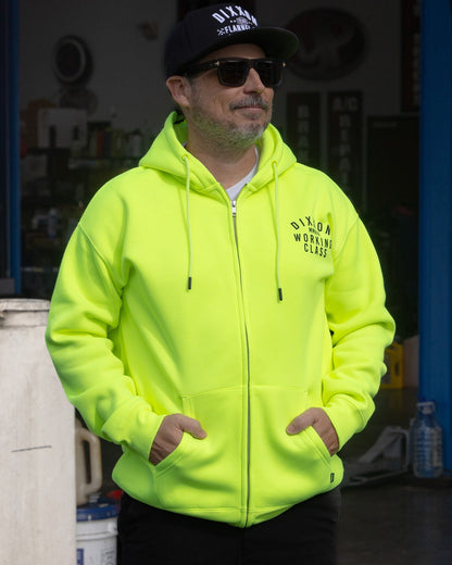 Black Working Class Zip Up Hoodie - Safety Yellow