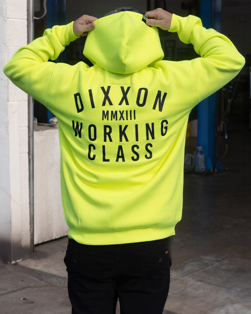 Black Working Class Zip Up Hoodie - Safety Yellow
