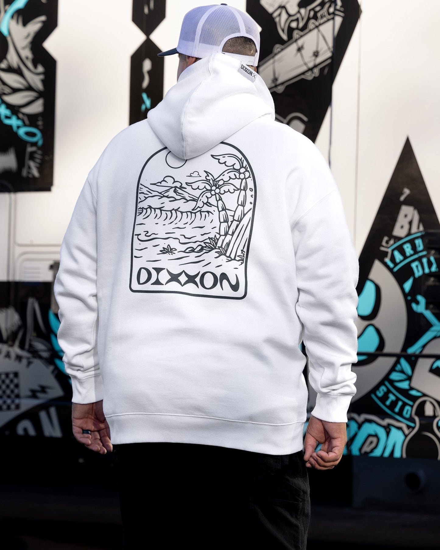 Blue Seaside Pullover Hoodie - White