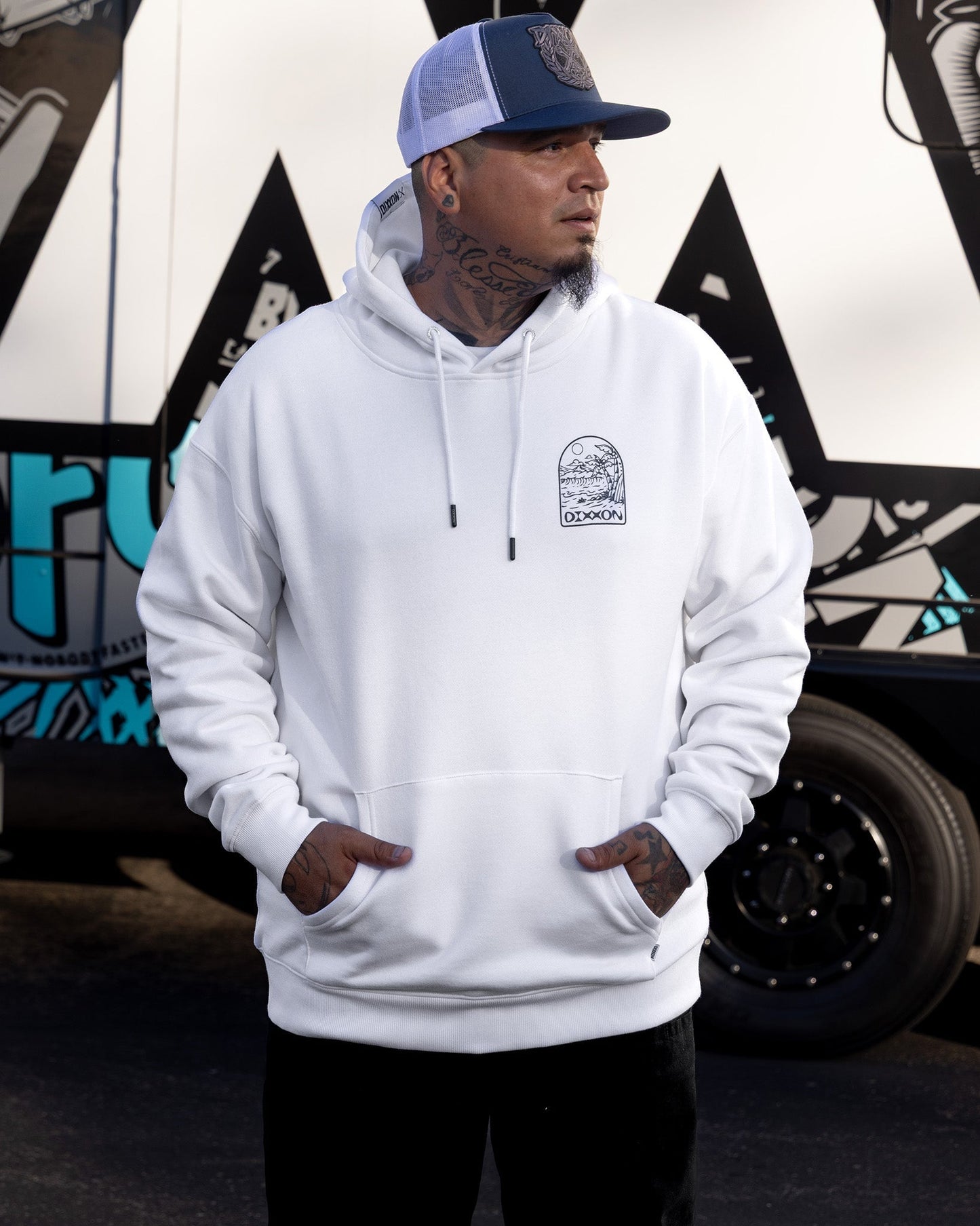 Blue Seaside Pullover Hoodie - White
