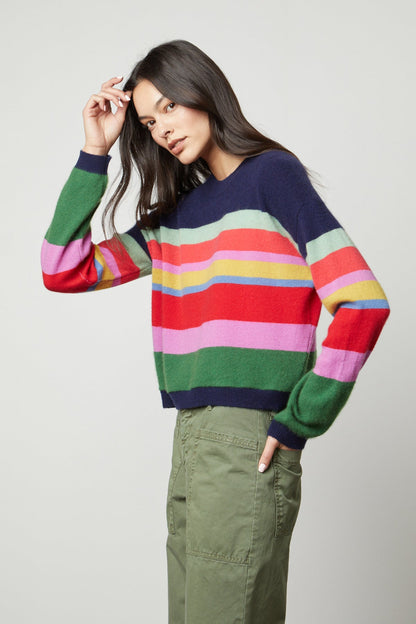 KACEY CASHMERE STRIPED CREW NECK SWEATER